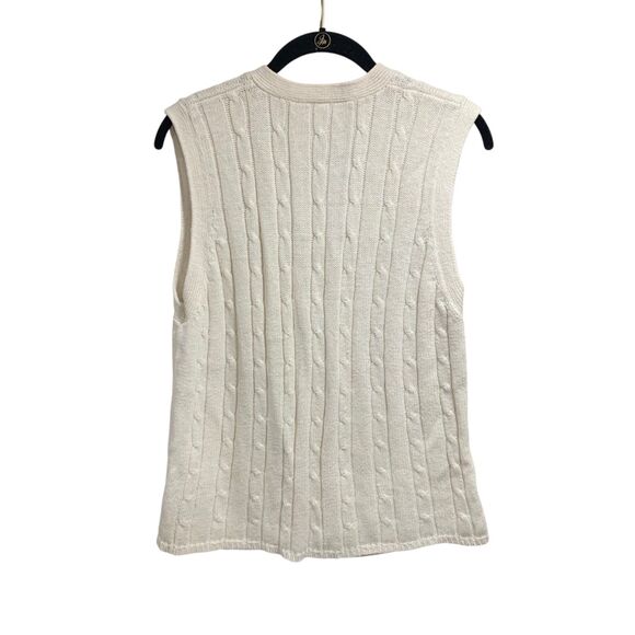 Vintage Womens Cream Cable Knit Sweater Vest L Button Front Pockets Sleeveless - Picture 4 of 5